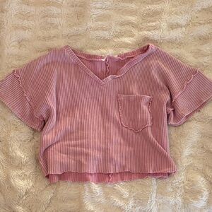 Altar'd State Light Pink V-Neck Cropped Top